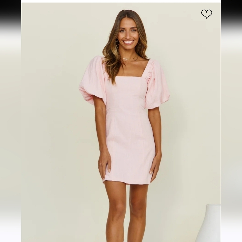SNDYS Tuscany Puff Sleeve Mini Dress in Baby pink. Size XS NWT